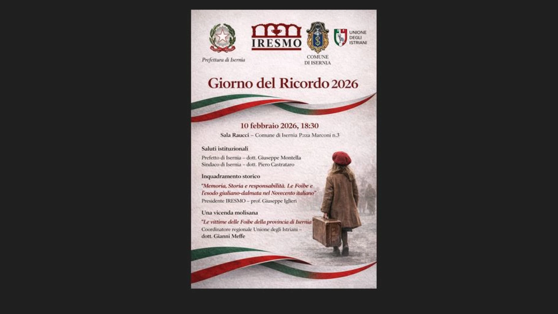 Giorno del Ricordo: Isernia non dimentica il dramma delle Foibe e dell’Esodo.